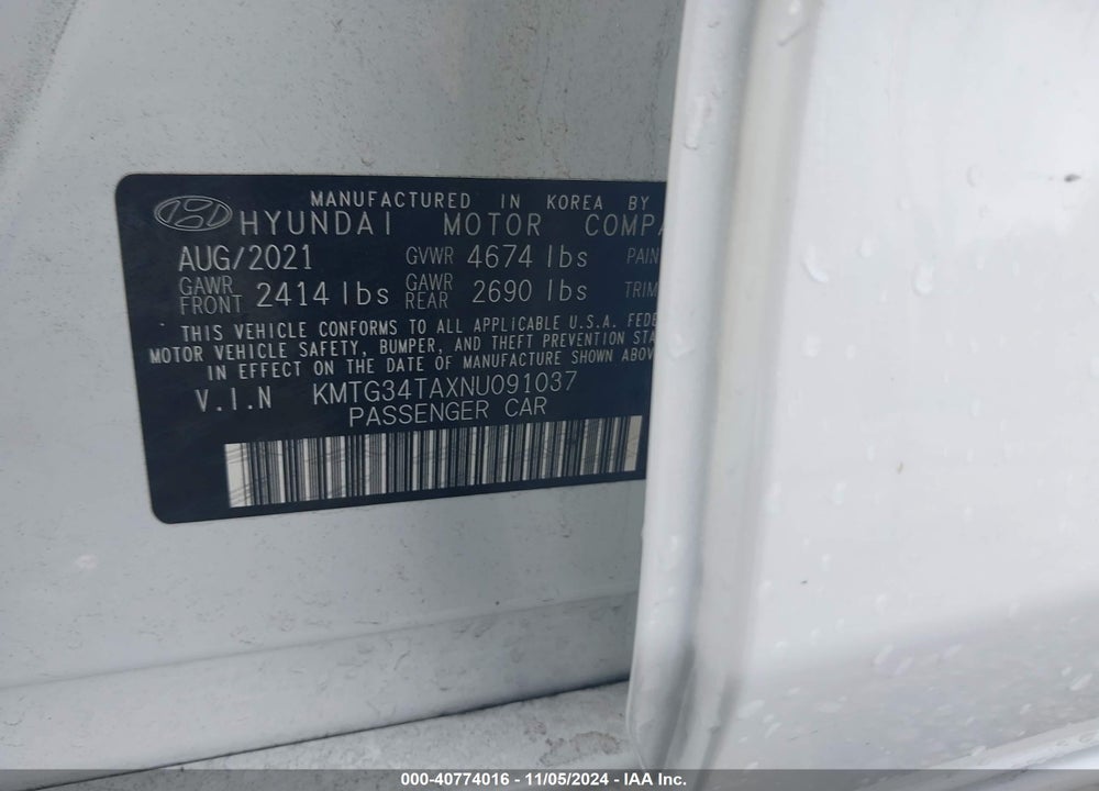 2022 GENESIS G70 2.0T RWD VIN: KMTG34TAXNU091037
