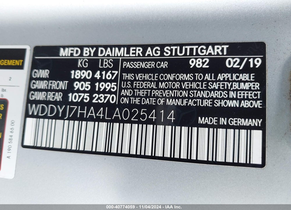 2020 MERCEDES-BENZ AMG GT COUPE VIN: WDDYJ7HA4LA025414