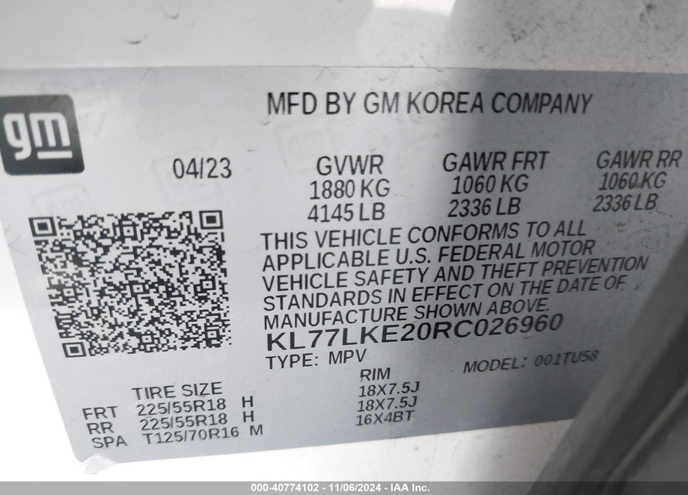 2024 CHEVROLET TRAX FWD ACTIV VIN: KL77LKE20RC026960