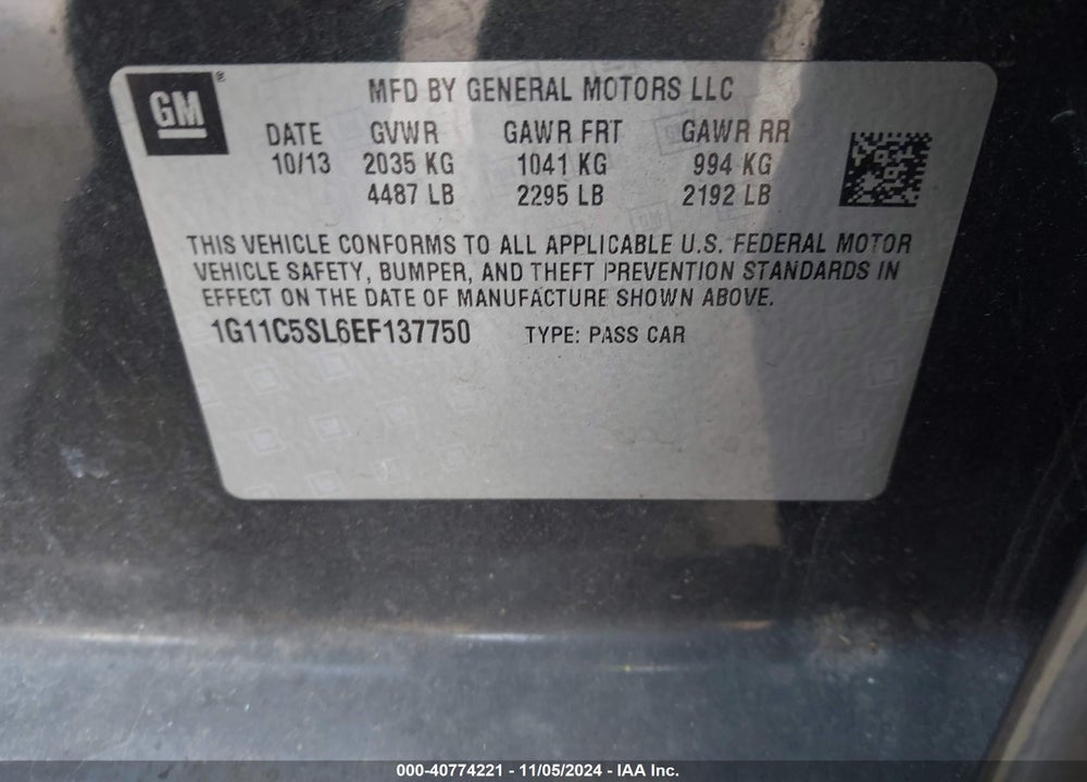 2014 CHEVROLET MALIBU 1LT VIN: 1G11C5SL6EF137750