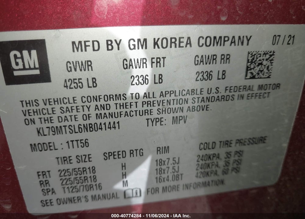 2022 CHEVROLET TRAILBLAZER FWD RS VIN: KL79MTSL6NB041441