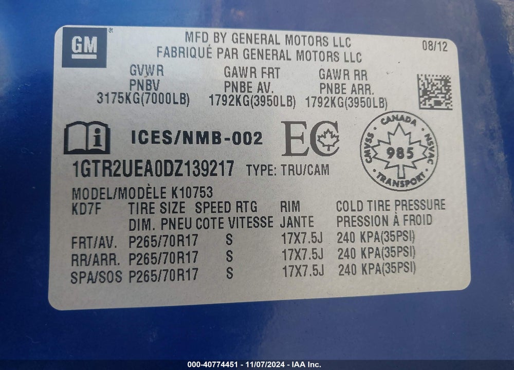 2013 GMC SIERRA 1500 SL VIN: 1GTR2UEA0DZ139217