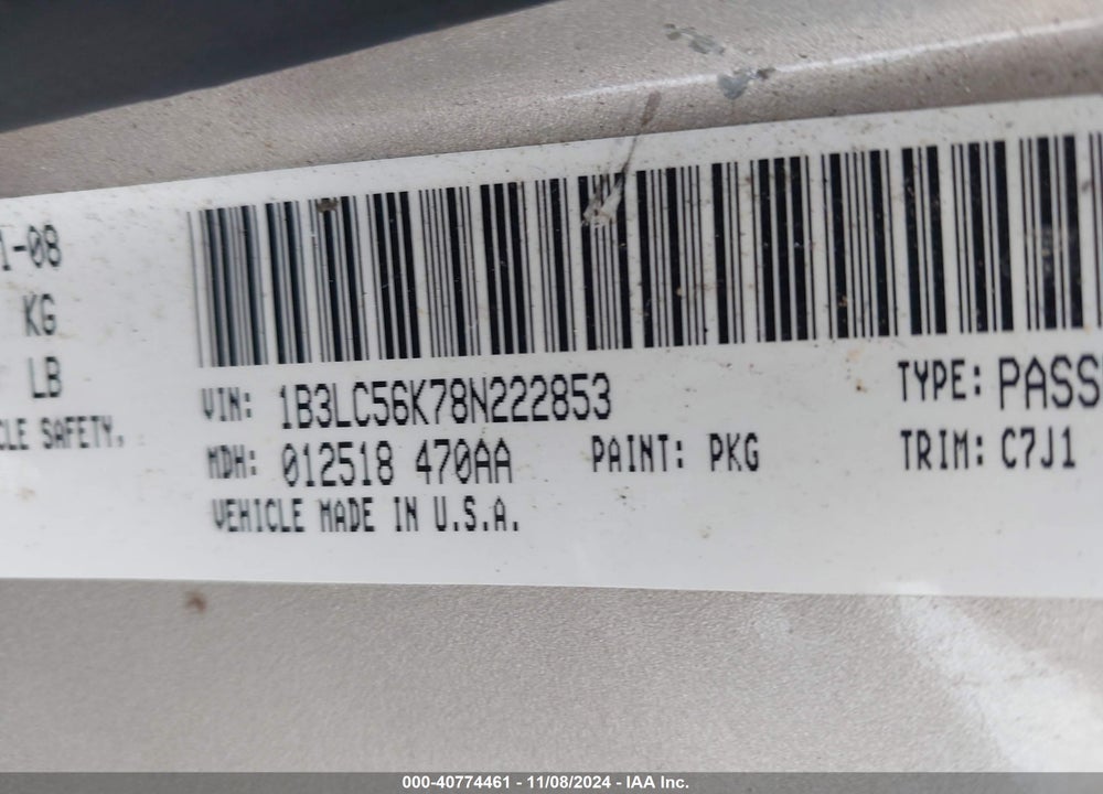2008 DODGE AVENGER SXT VIN: 1B3LC56K78N222853