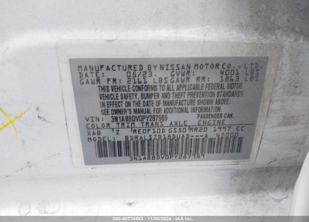 2023 NISSAN SENTRA SR XTRONIC CVT VIN: 3N1AB8DV0PY287989