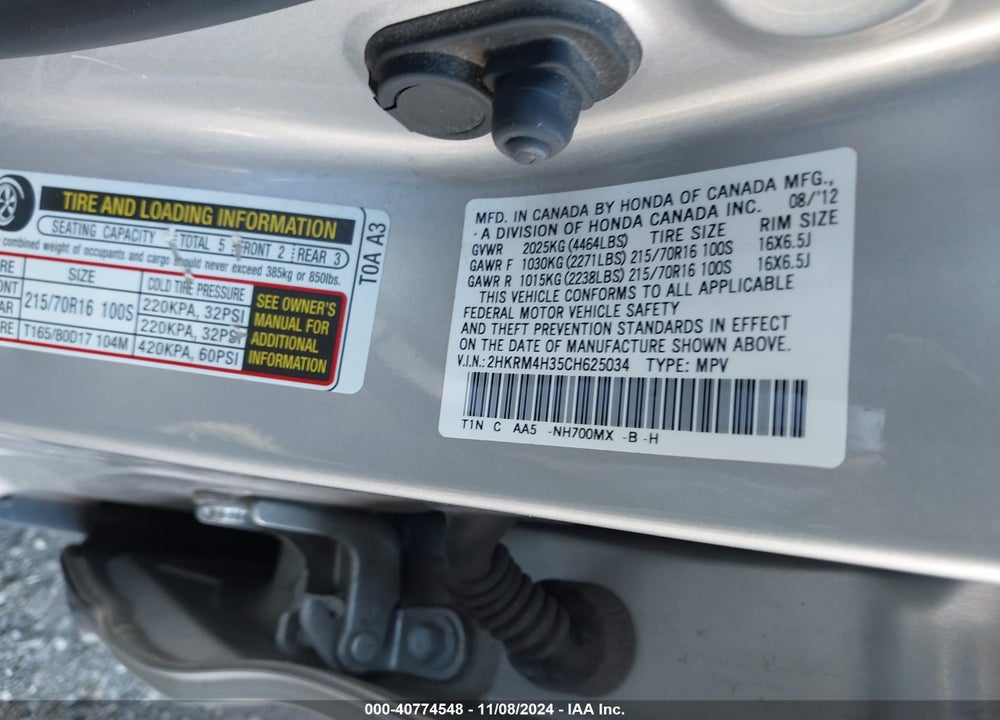 2012 HONDA CR-V LX VIN: 2HKRM4H35CH625034