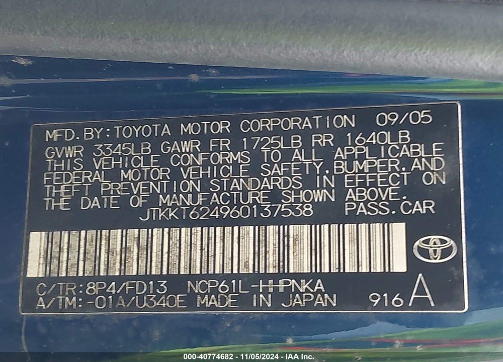 2006 SCION XA VIN: JTKKT624960137538