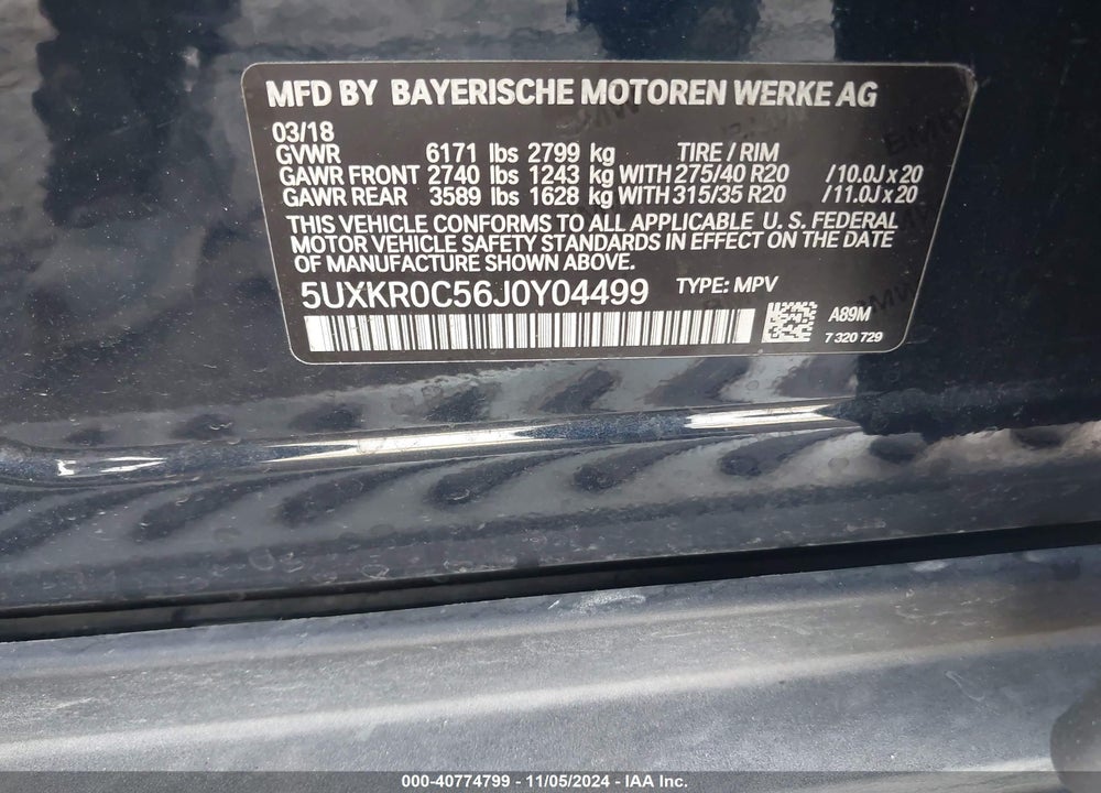 2018 BMW X5 XDRIVE35I VIN: 5UXKR0C56J0Y04499