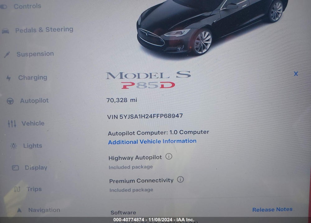 2015 TESLA MODEL S 70D/85D/P85D VIN: 5YJSA1H24FFP68947