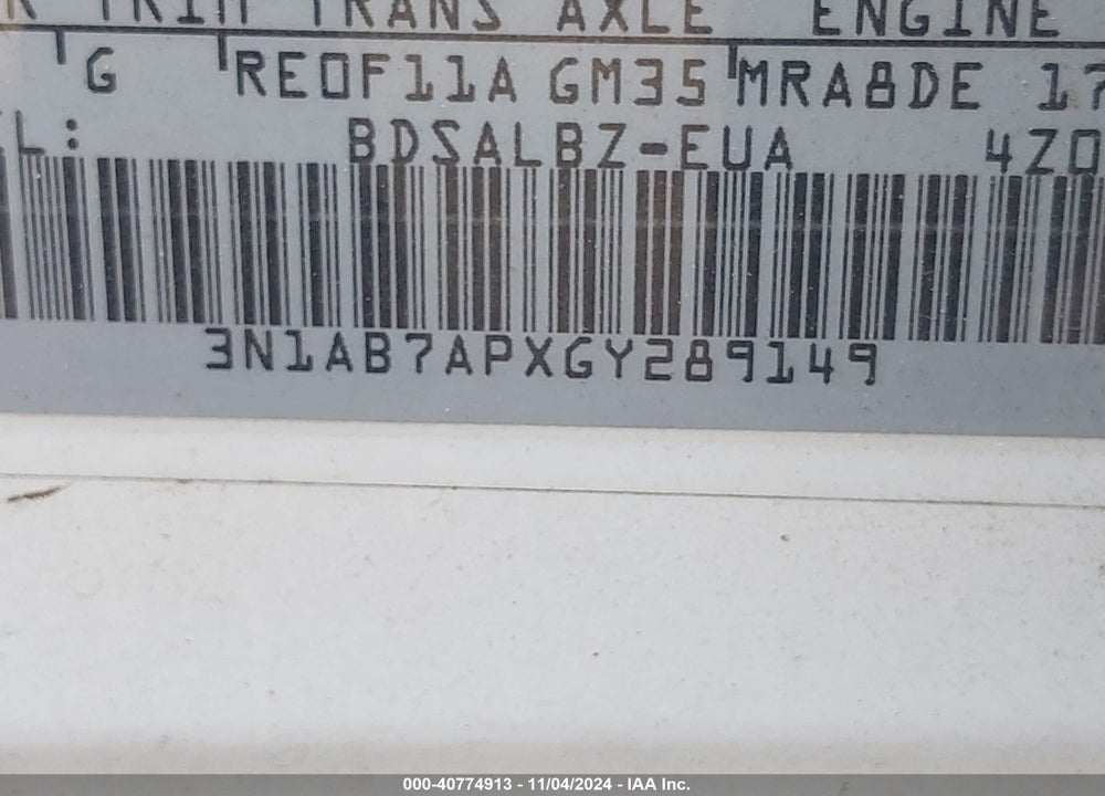 2016 NISSAN SENTRA FE+ S/S/SL/SR/SV VIN: 3N1AB7APXGY289149