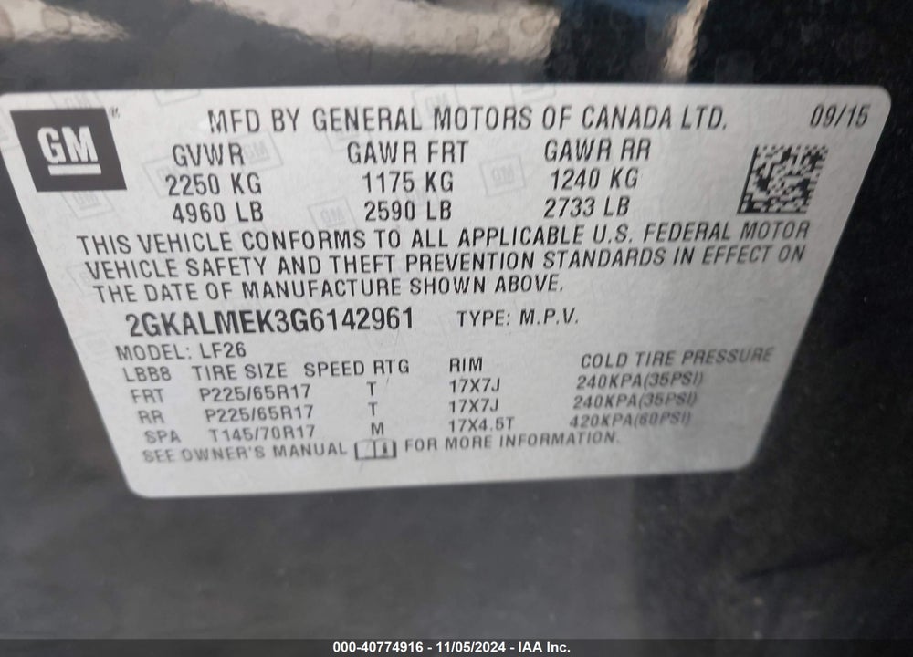 2016 GMC TERRAIN SLE-1 VIN: 2GKALMEK3G6142961