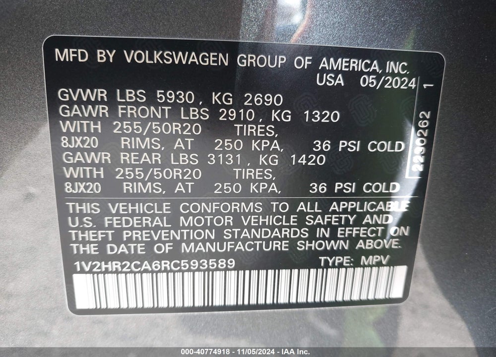 2024 VOLKSWAGEN ATLAS 2.0T SE W/TECHNOLOGY VIN: 1V2HR2CA6RC593589