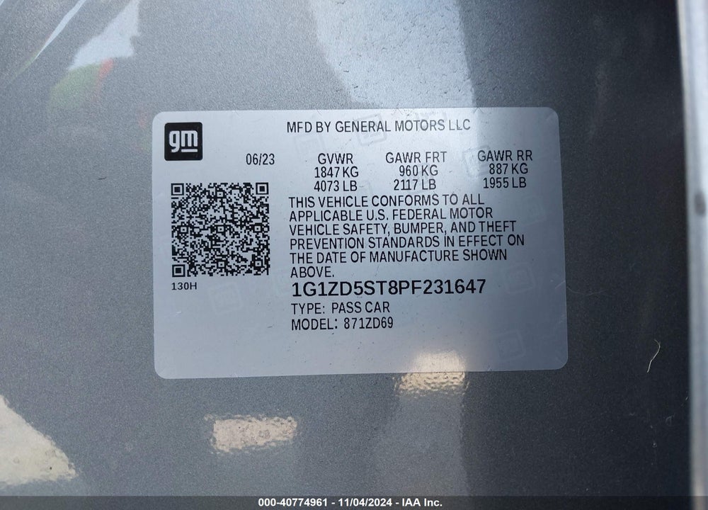 2023 CHEVROLET MALIBU FWD 1LT VIN: 1G1ZD5ST8PF231647