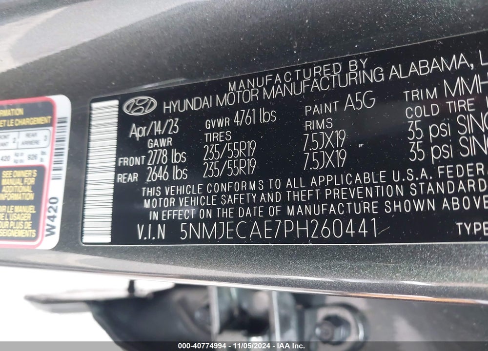2023 HYUNDAI TUCSON LIMITED VIN: 5NMJECAE7PH260441