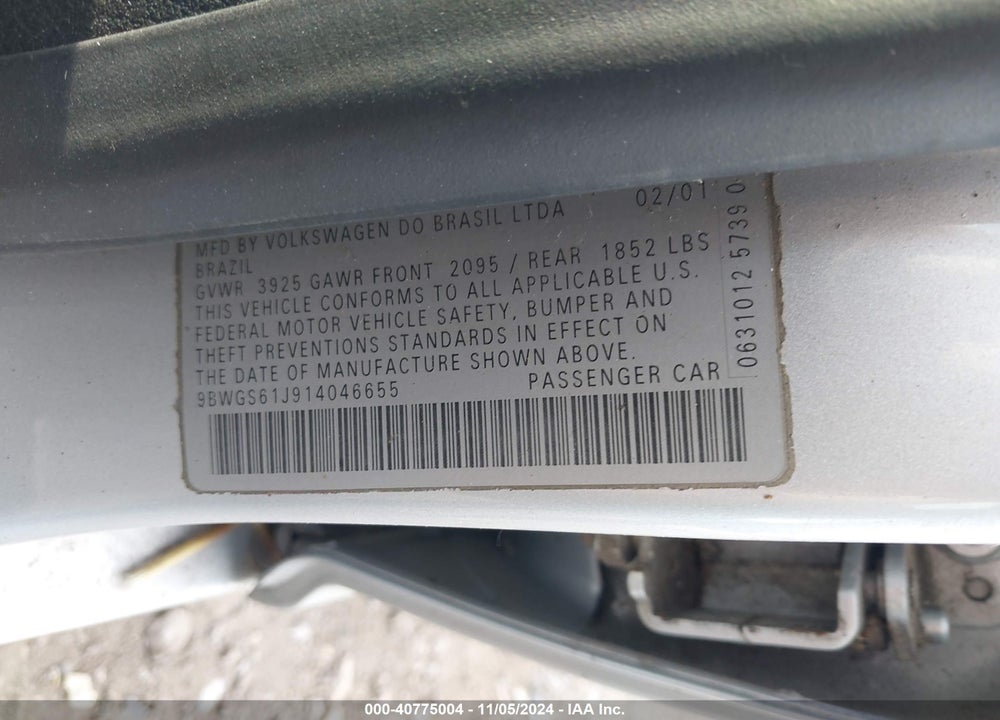 2001 VOLKSWAGEN GOLF GLS VIN: 9BWGS61J914046655