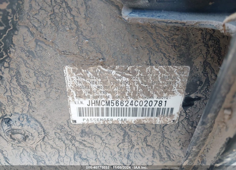 2004 HONDA ACCORD SDN EX VIN: JHMCM56624C020781