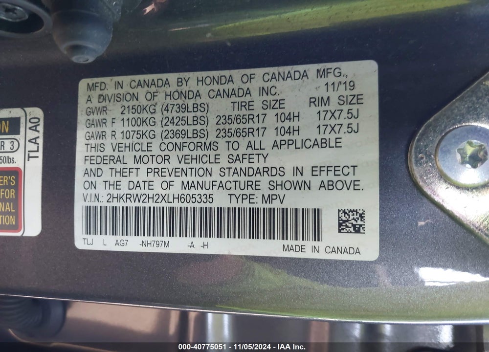 2020 HONDA CR-V AWD LX VIN: 2HKRW2H2XLH605335