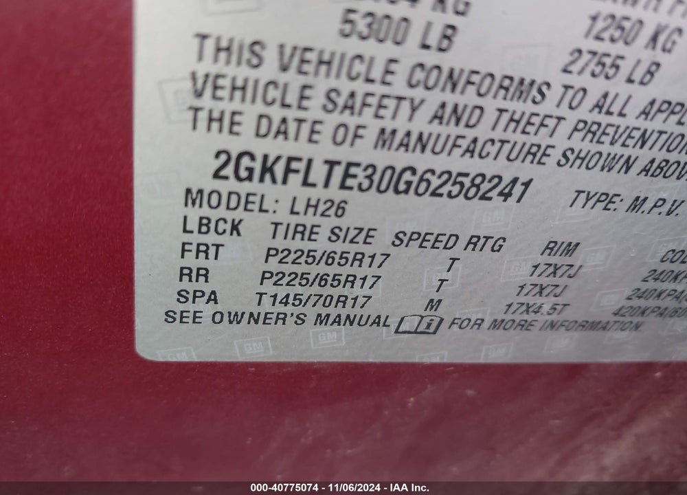 2016 GMC TERRAIN SLE-2 VIN: 2GKFLTE30G6258241