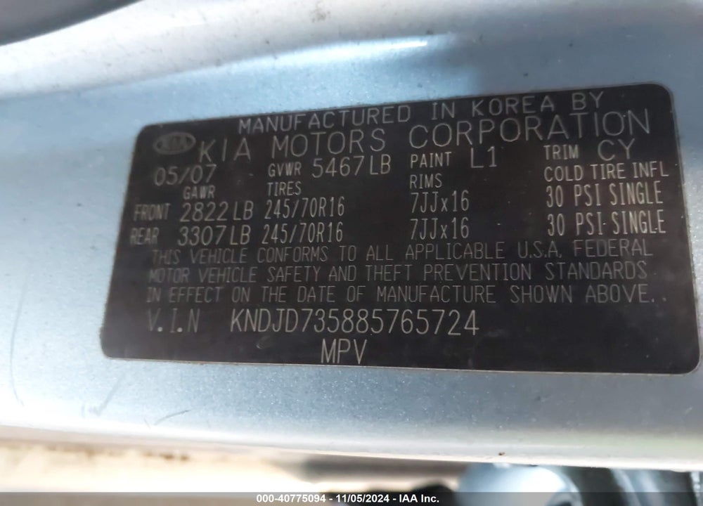 2008 KIA SORENTO LX VIN: KNDJD735885765724
