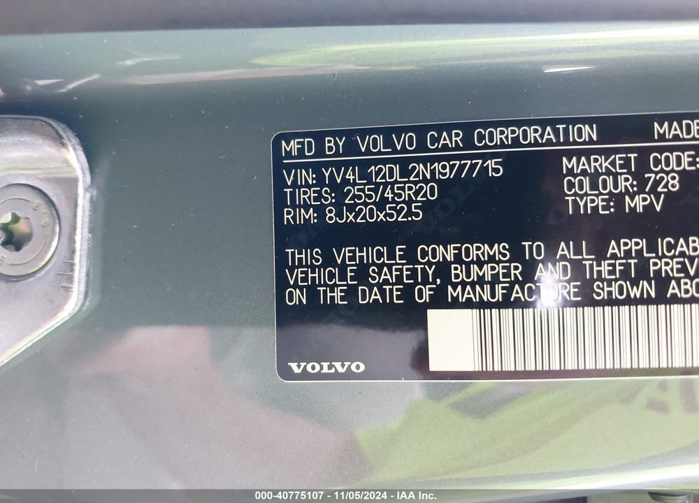 2022 VOLVO XC60 B5 INSCRIPTION VIN: YV4L12DL2N1977715
