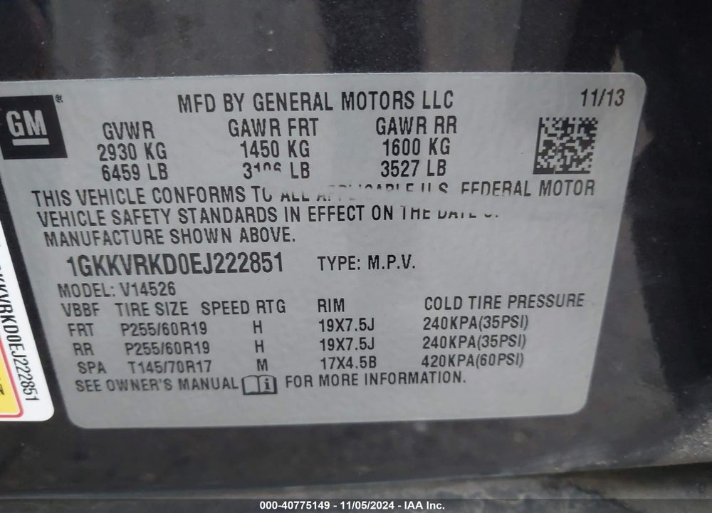 2014 GMC ACADIA SLT-1 VIN: 1GKKVRKD0EJ222851