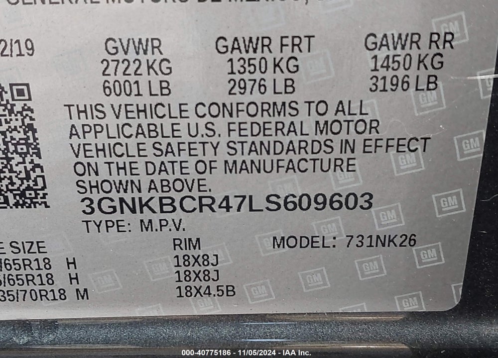 2020 CHEVROLET BLAZER FWD 2LT VIN: 3GNKBCR47LS609603