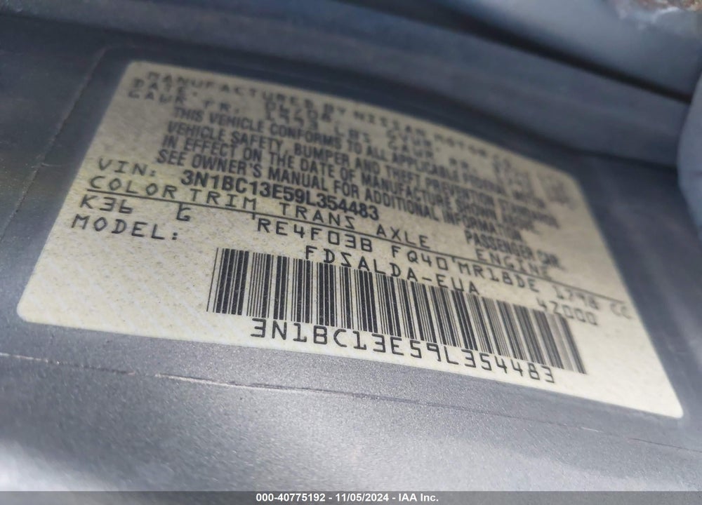 2009 NISSAN VERSA 1.8S VIN: 3N1BC13E59L354483