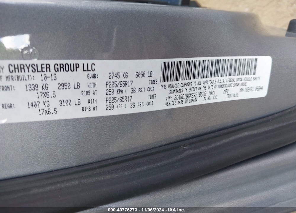 2014 CHRYSLER TOWN & COUNTRY TOURING VIN: 2C4RC1BGXER218586