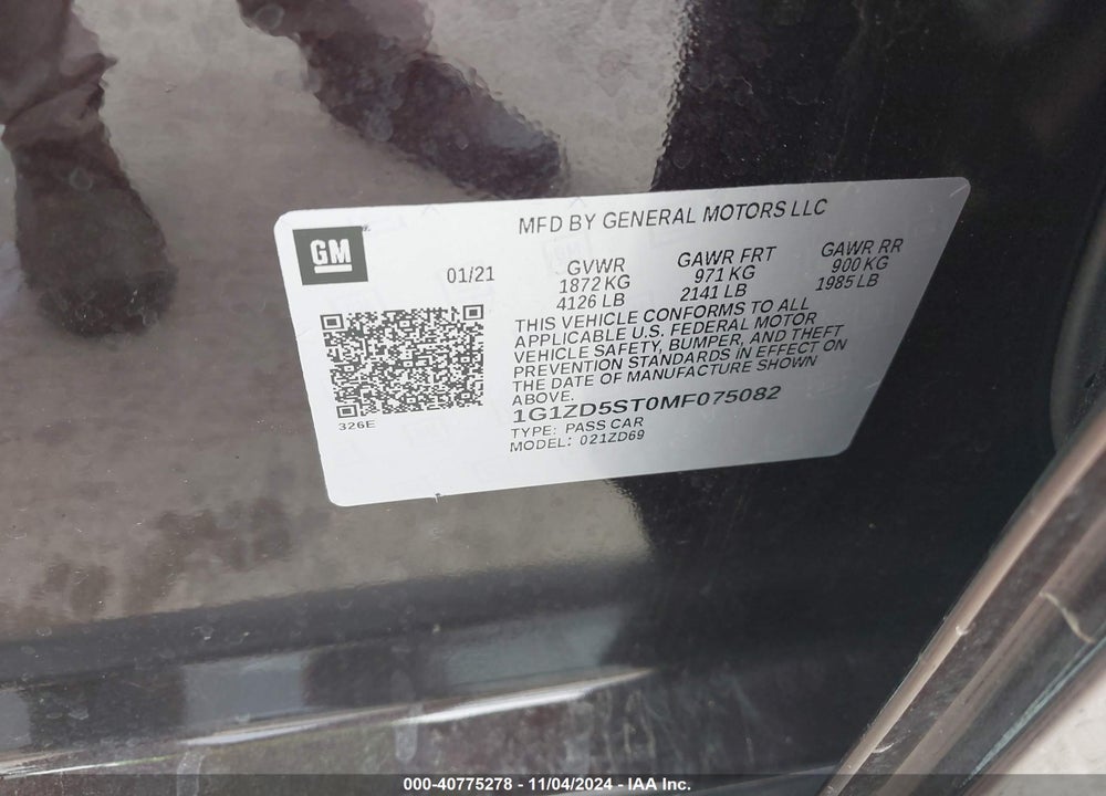 2021 CHEVROLET MALIBU FWD LT VIN: 1G1ZD5ST0MF075082