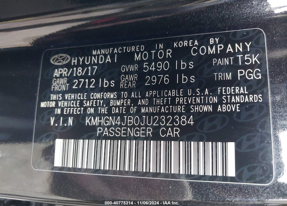 2018 GENESIS G80 3.3T SPORT VIN: KMHGN4JB0JU232384