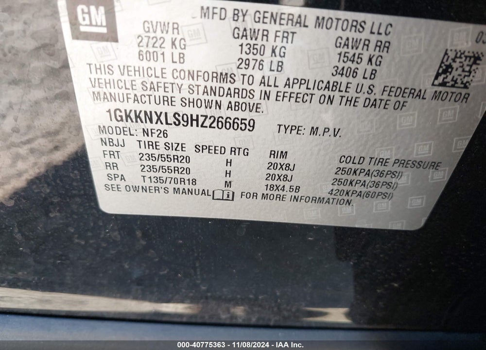 2017 GMC ACADIA DENALI VIN: 1GKKNXLS9HZ266659