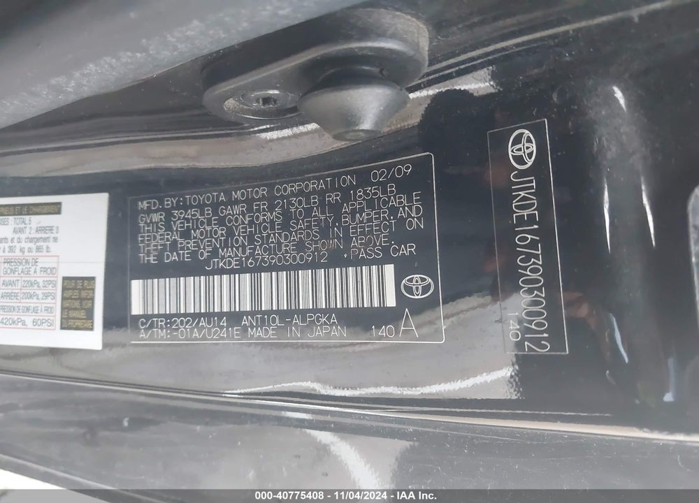 2009 SCION TC VIN: JTKDE167390300912