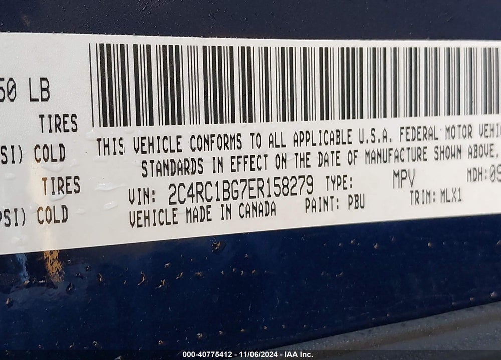 2014 CHRYSLER TOWN & COUNTRY TOURING VIN: 2C4RC1BG7ER158279