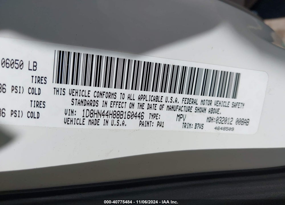 2008 DODGE GRAND CARAVAN SE VIN: 1D8HN44H88B160446