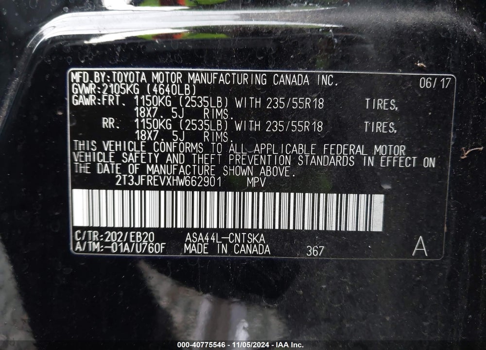 2017 TOYOTA RAV4 SE VIN: 2T3JFREVXHW662901