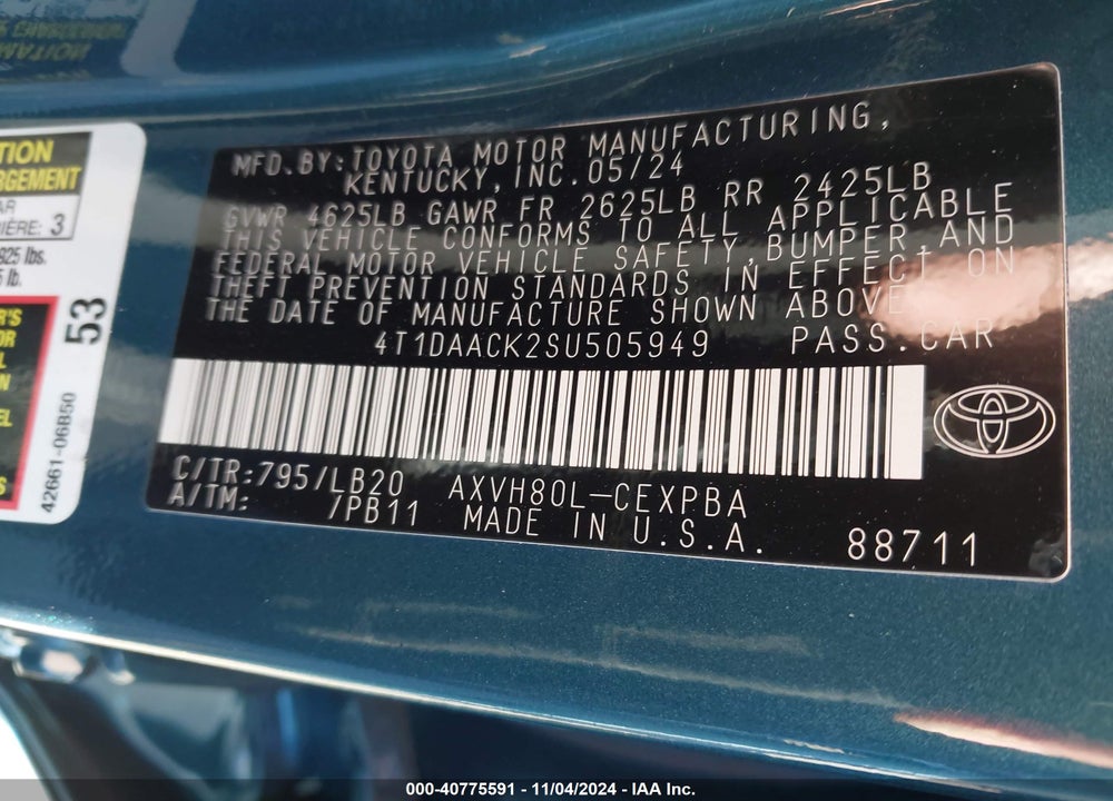 2025 TOYOTA CAMRY XSE VIN: 4T1DAACK2SU505949