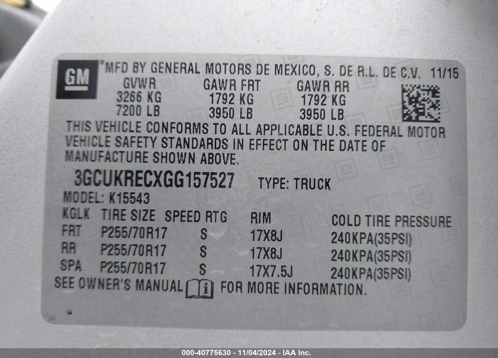 2016 CHEVROLET SILVERADO 1500 1LT VIN: 3GCUKRECXGG157527