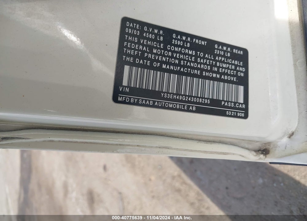 2004 SAAB 9-5 AERO VIN: YS3EH49G243008295