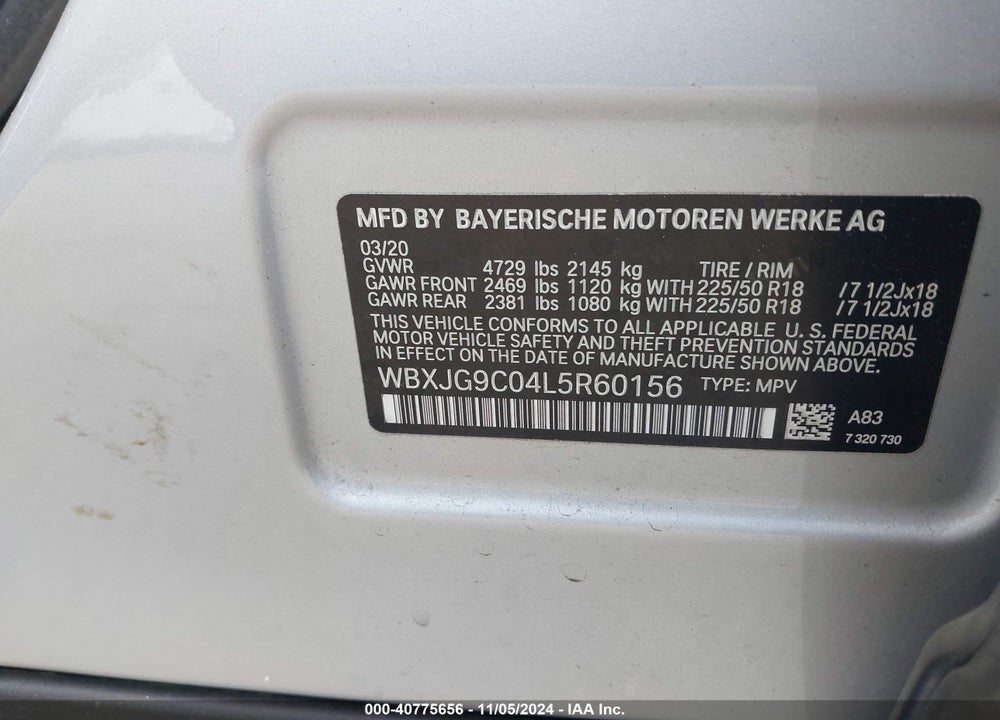 2020 BMW X1 XDRIVE28I VIN: WBXJG9C04L5R60156