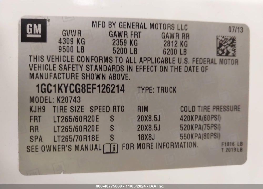 2014 CHEVROLET SILVERADO 2500HD LTZ VIN: 1GC1KYCG8EF126214