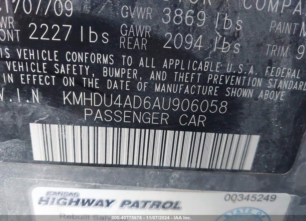 2010 HYUNDAI ELANTRA GLS VIN: KMHDU4AD6AU906058