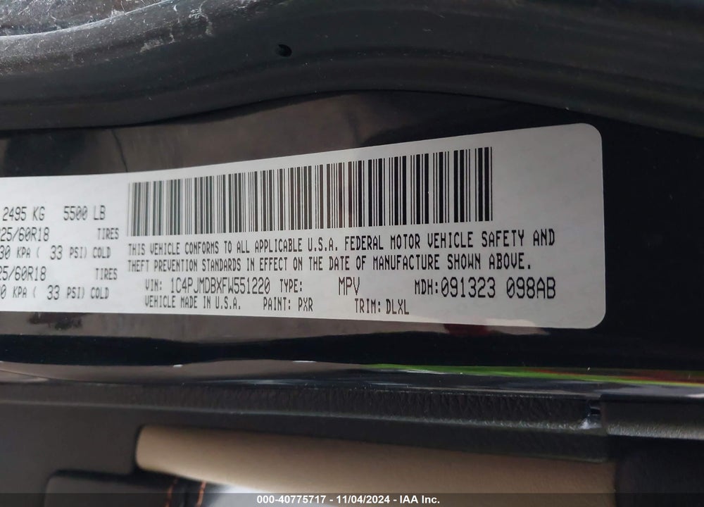 2015 JEEP CHEROKEE LIMITED VIN: 1C4PJMDBXFW551220