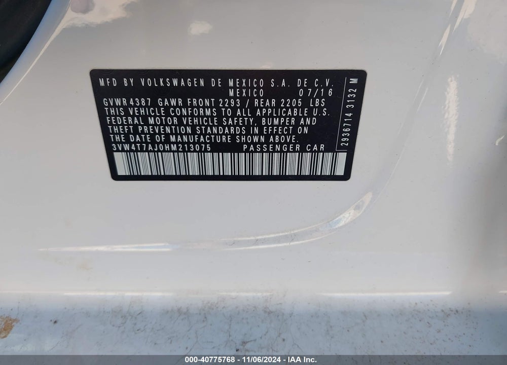 2017 VOLKSWAGEN JETTA GLI VIN: 3VW4T7AJ0HM213075