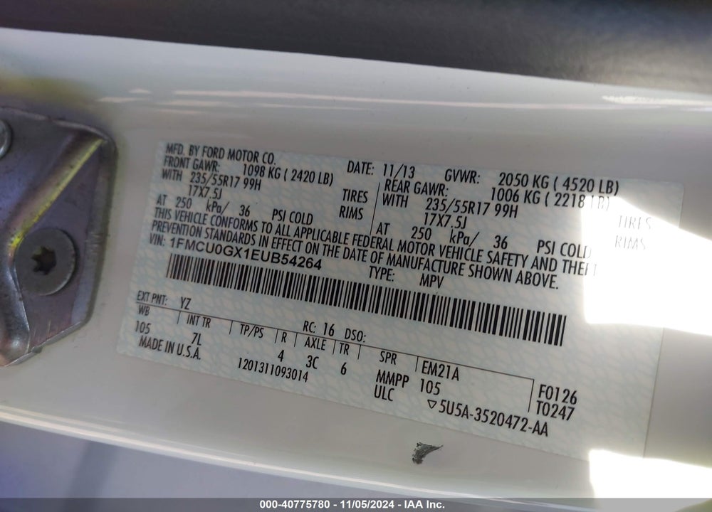 2014 FORD ESCAPE SE VIN: 1FMCU0GX1EUB54264