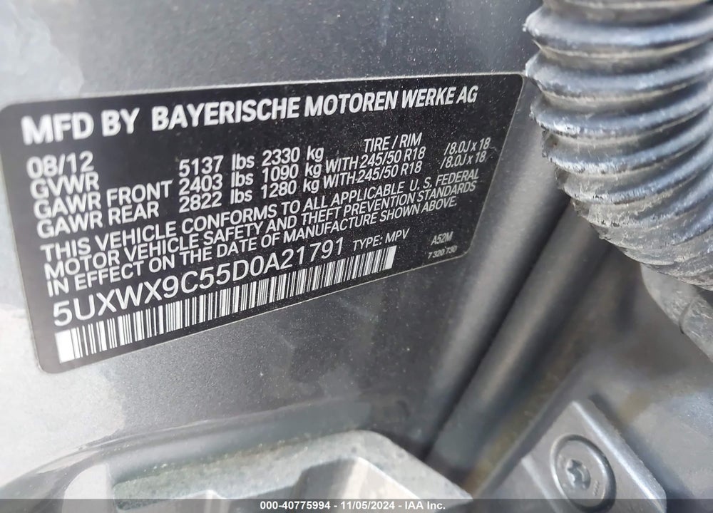 2013 BMW X3 XDRIVE28I VIN: 5UXWX9C55D0A21791