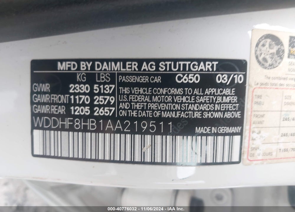 2010 MERCEDES-BENZ E 350 4MATIC VIN: WDDHF8HB1AA219511
