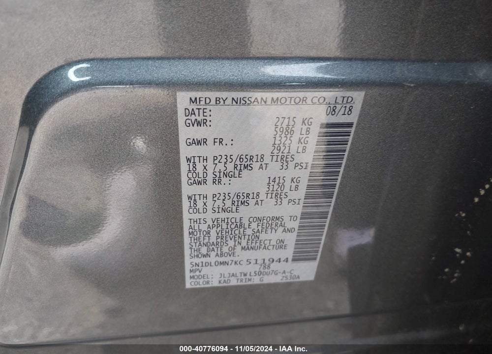 2019 INFINITI QX60 LUXE VIN: 5N1DL0MN7KC511944