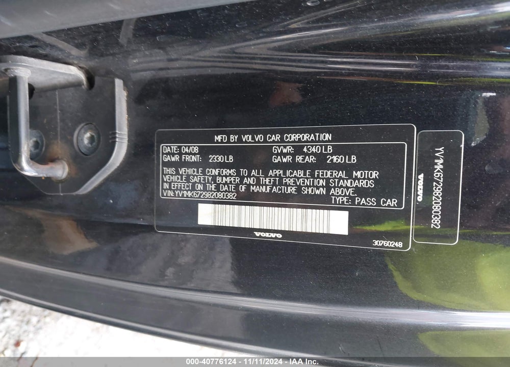 2008 VOLVO C30 T5 R-DESIGN/T5 VERSION 1.0/T5 VERSION 2.0 VIN: YV1MK672982080382