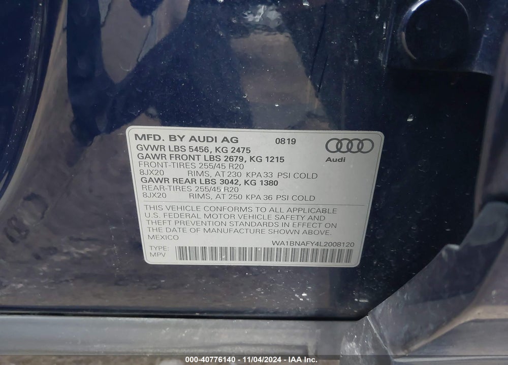 2020 AUDI Q5 PREMIUM PLUS 45 TFSI QUATTRO S TRONIC VIN: WA1BNAFY4L2008120