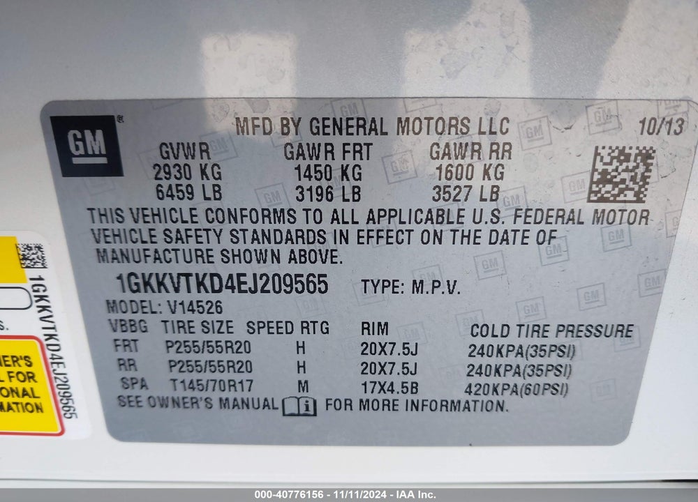 2014 GMC ACADIA DENALI VIN: 1GKKVTKD4EJ209565