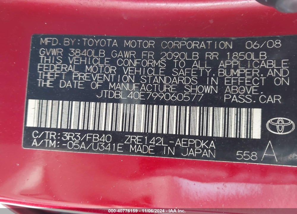 2009 TOYOTA COROLLA LE VIN: JTDBL40E799060577